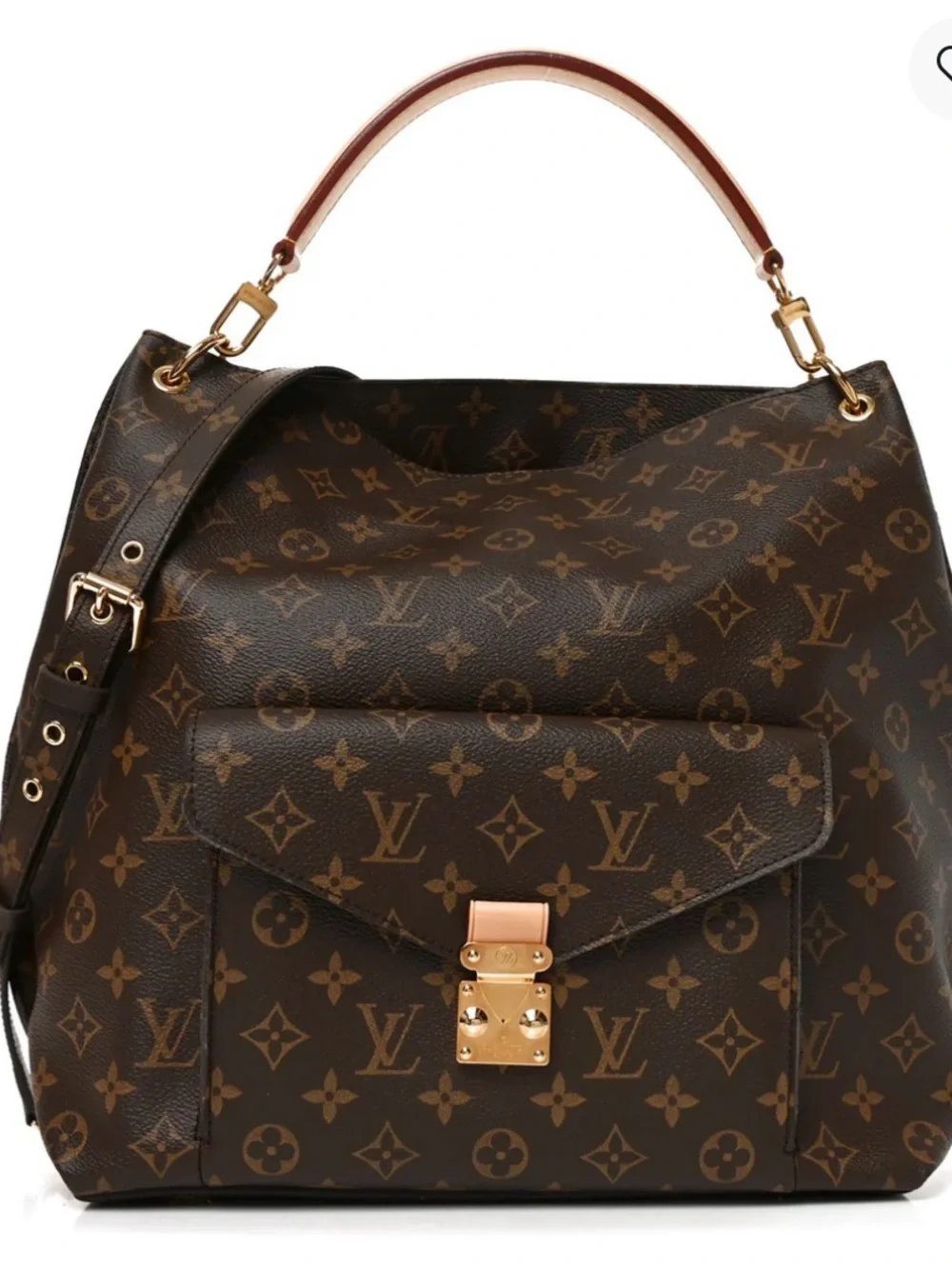 Authentic Louis Vuitton Brown Monogram Metis bag with Gold Hardware.